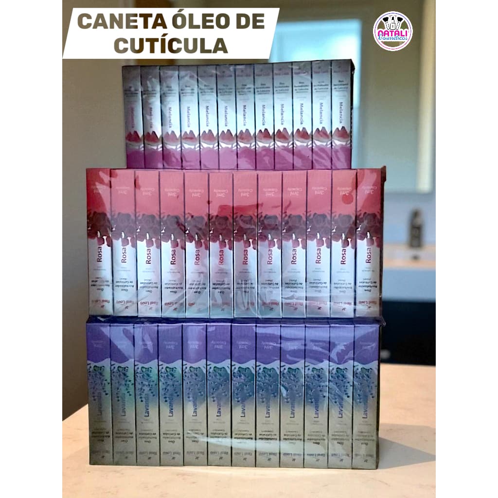 KIT Pincel Óleo Hidratante Cutículas Real Love 3ml - Rosa Melancia Lavanda ou Pitaia 6 Unid