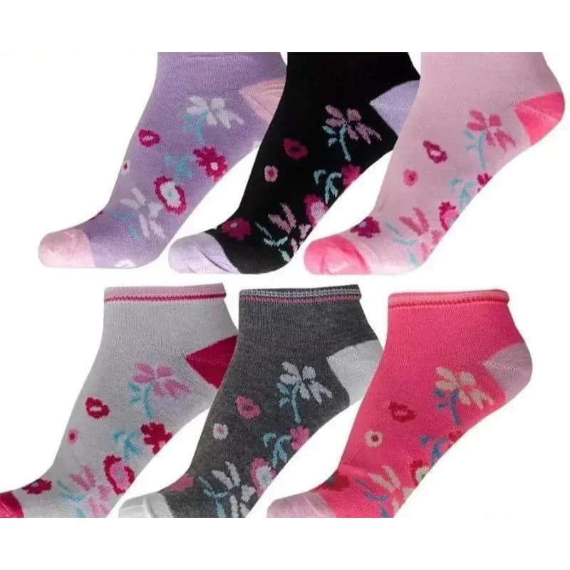 kit 3-6-12 pares de Meias Soquete Adulto Feminina Estampada Cores Delicadas