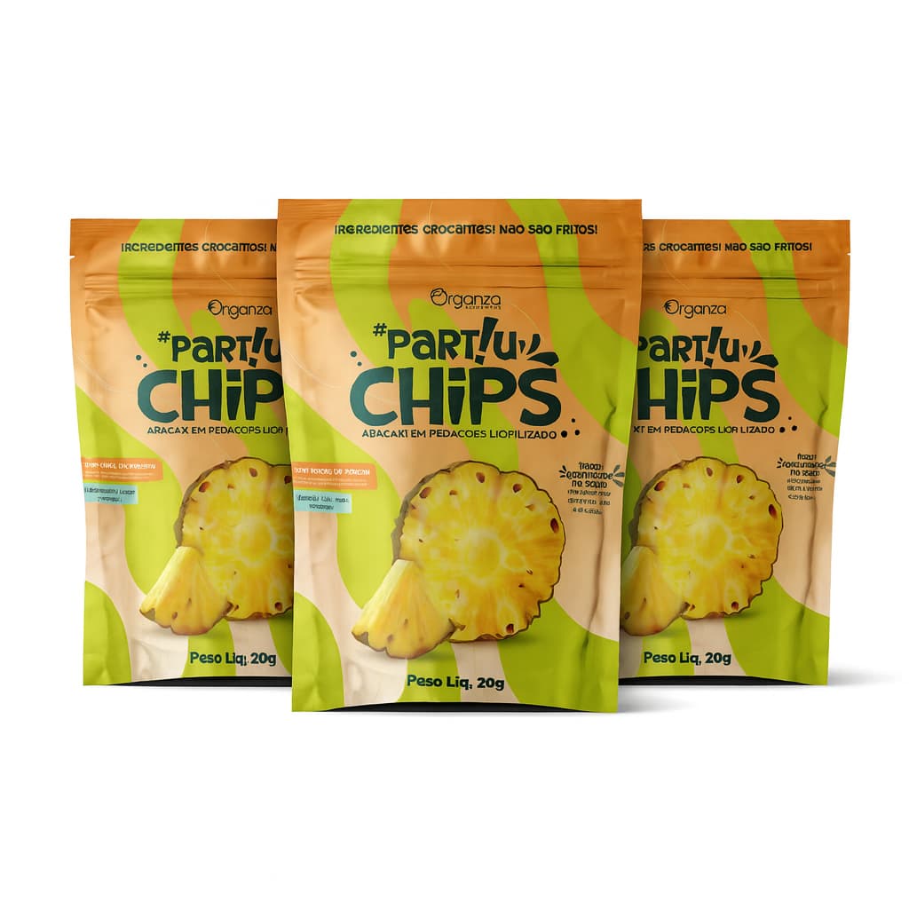 Kit 3 Partiu Chips Snack Liofilizado  Organza 60g 3un Leve Saudável e Sem Adição de Açúcar