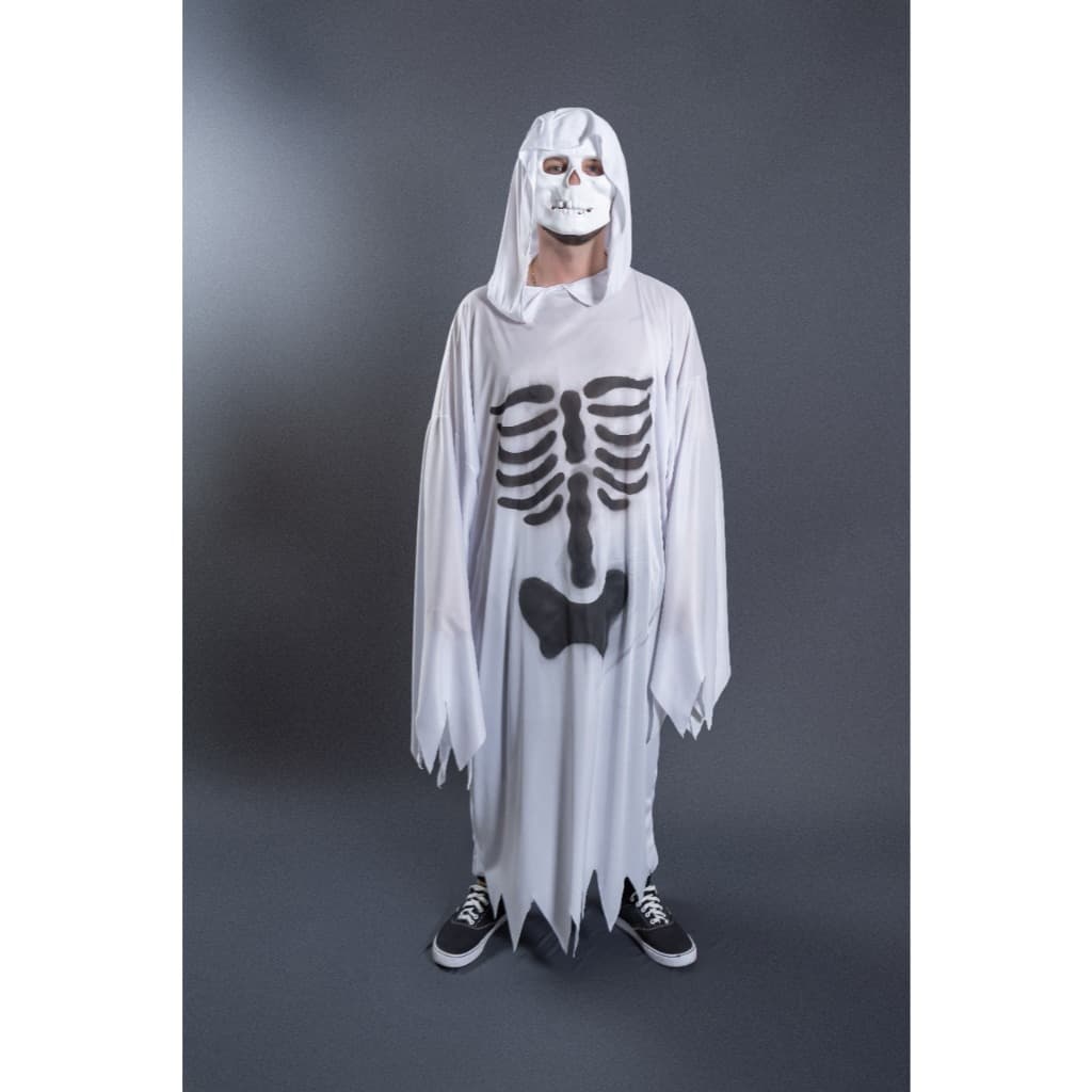 Fantasia Caveira Adulta Unissex Terror Halloween Roupão Preto Assustador