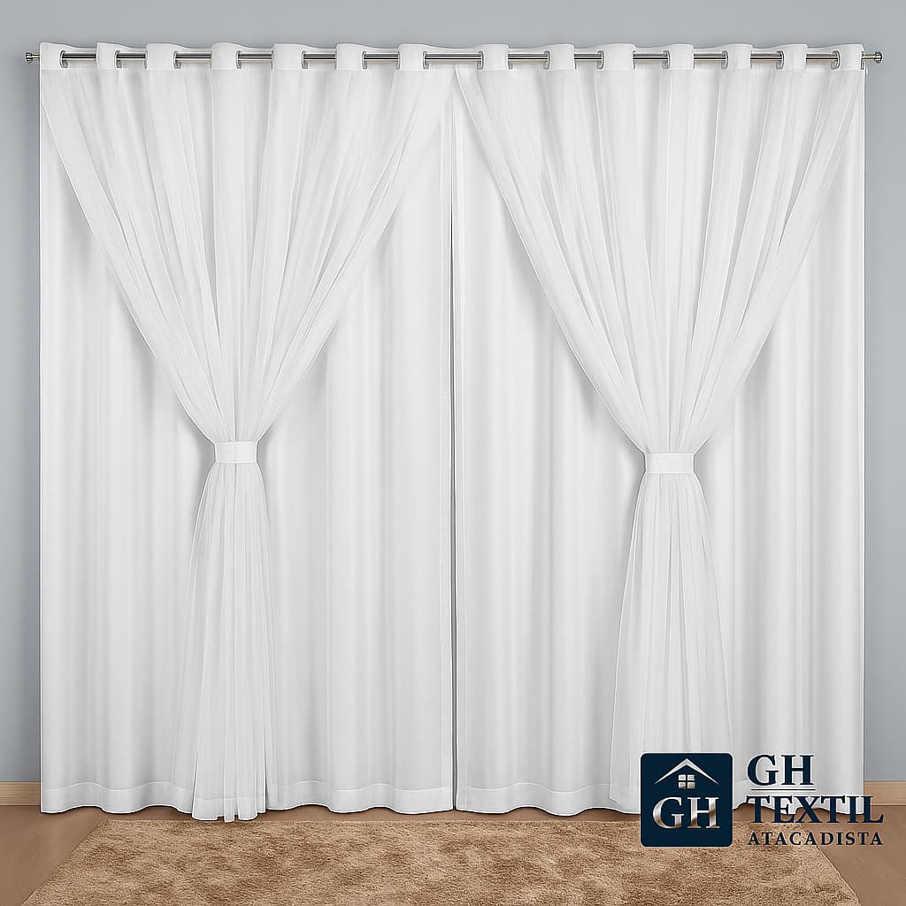 Cortina Microfibra com Voil Xadrez ou Liso 4,00 x 2,80 | Sala e Quarto | Decoração Sofisticada