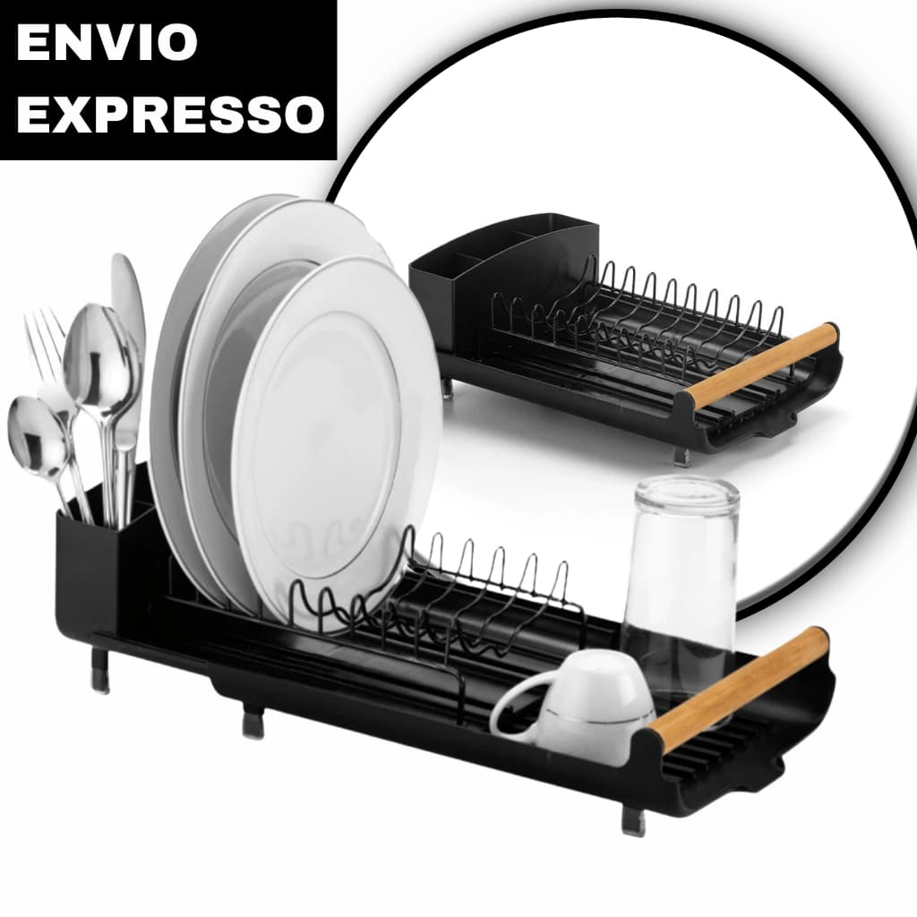 Escorredor para Cozinha Prato Talheres Copo Slim Compacto Eco Design Preto