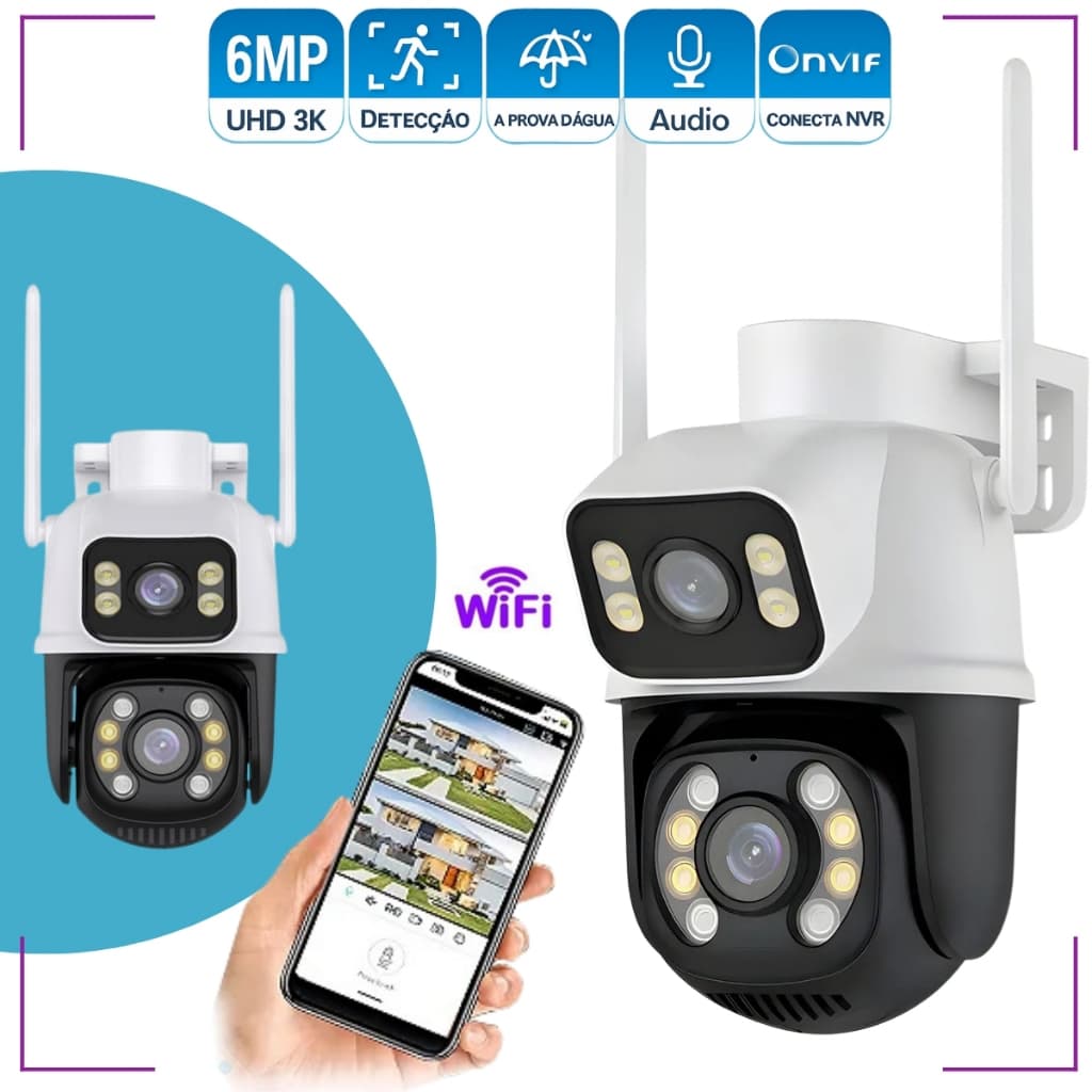 Câmera De Segurança A28 Lente Dupla Wi-Fi 360° Sensor Movimento Visão Noturna Lente Fixa + Giratória