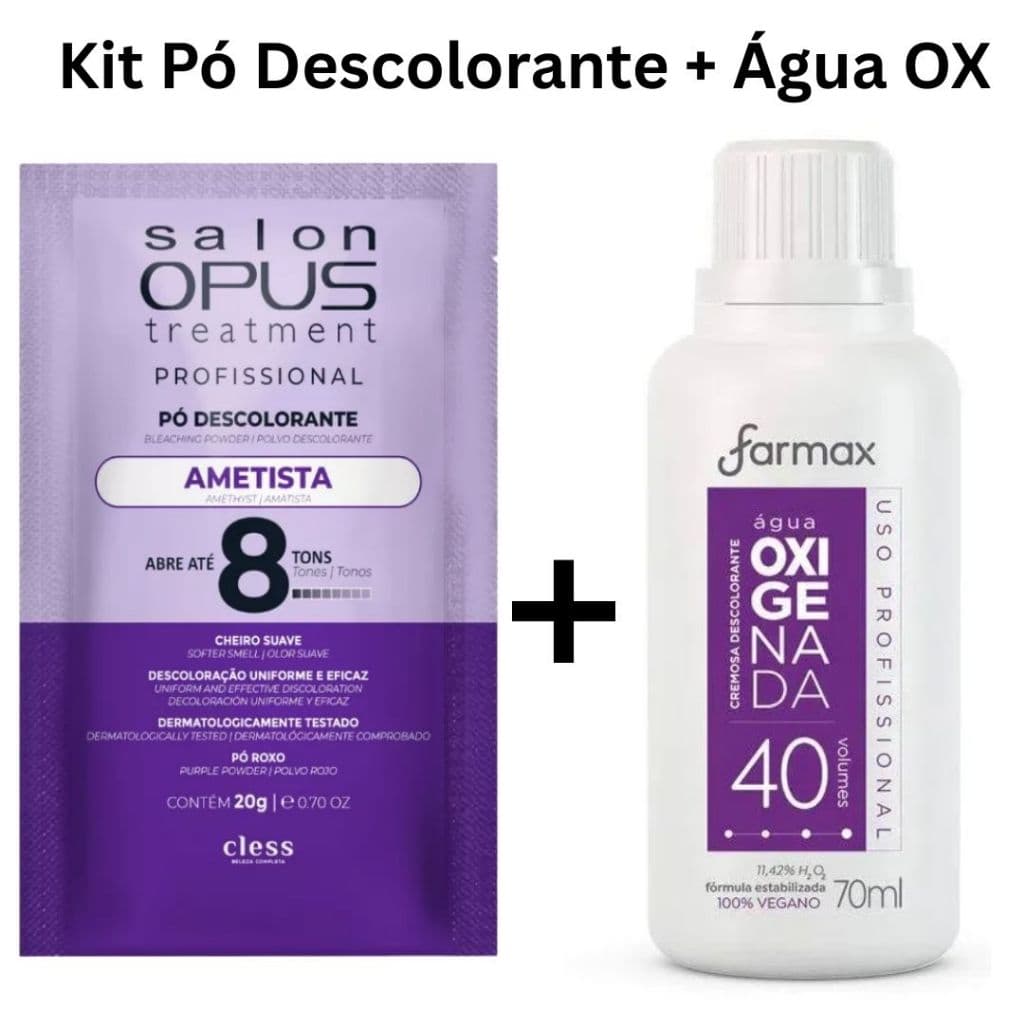 Kit Pó Descolorante Ametista Salon Opus  20 Gr + Água Oxigenada Farmax 40 Volumes 90 ML