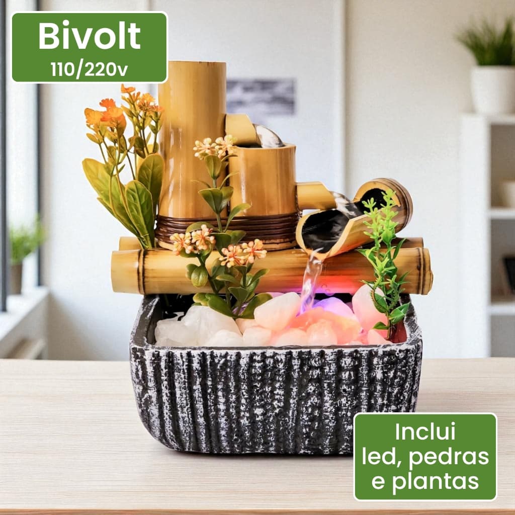 Fonte De Agua Decorativa Chafariz Cascata 3 Quedas Bambu Zen