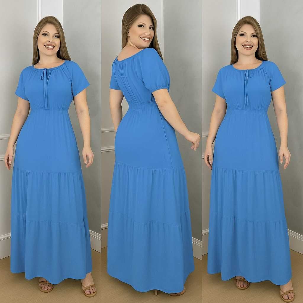 Vestido Longo Minimalista Elegante Soltinho Manga Curta Feminino Verão Dia a Dia Festa Casual