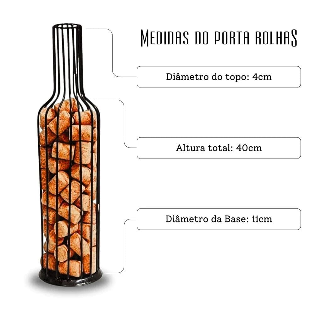 Porta Rolhas Garrafa Decorativa em Metal – Suporte para Tampas de Vinho