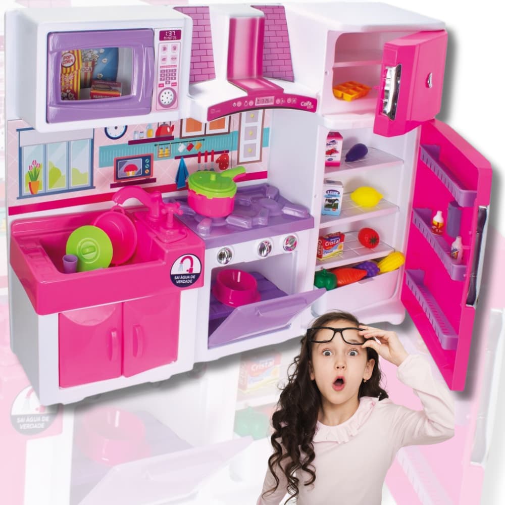 Cozinha Infantil Completa Fogão Geladeira Acessórios Altura 65cm