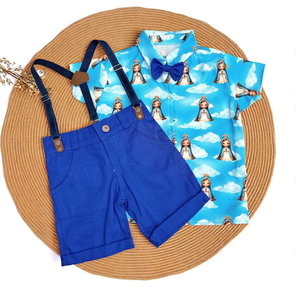 conjunto menino aniversario social modelo short brim principe maria nossa senhora aparecida