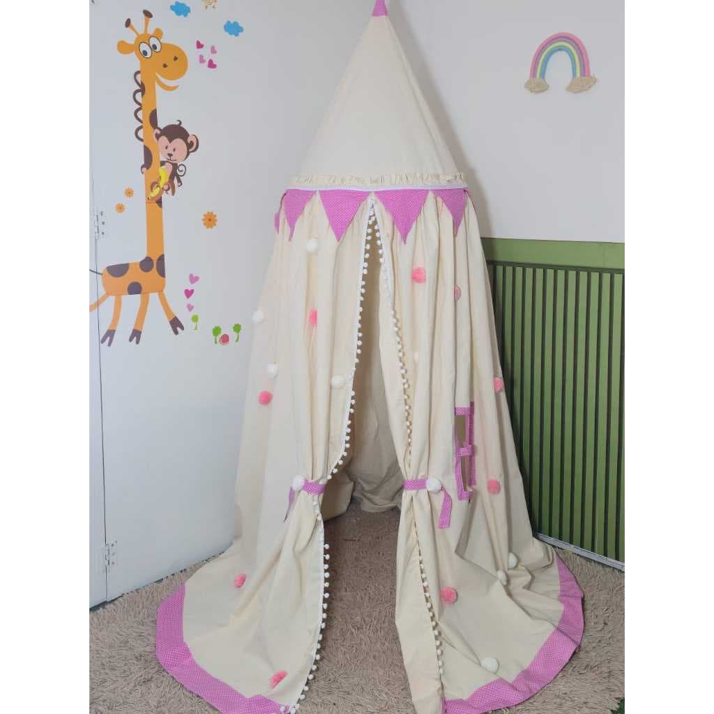 Cabaninha de Teto Rosa Poa cantinho da leitura/Cabaninha de brincar/Cabaninha Dossel quarto de bebê e criança