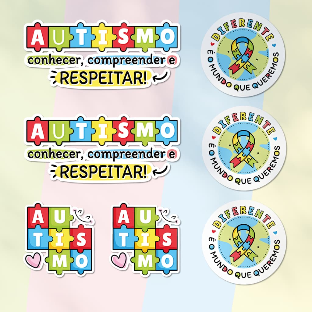 Cartela com 14 Adesivos Símbolo do Autismo em Vinil à Prova D'Água
