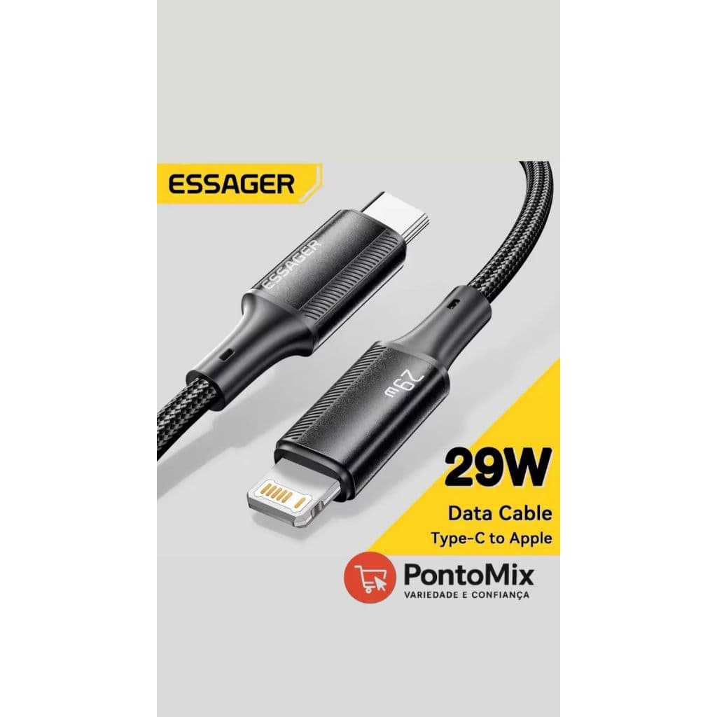 Cabo Carregador iPhone Turbo 29W Tipo-Lightning  para Iphone - 1 Metro  Carregamento Rápido e Seguro