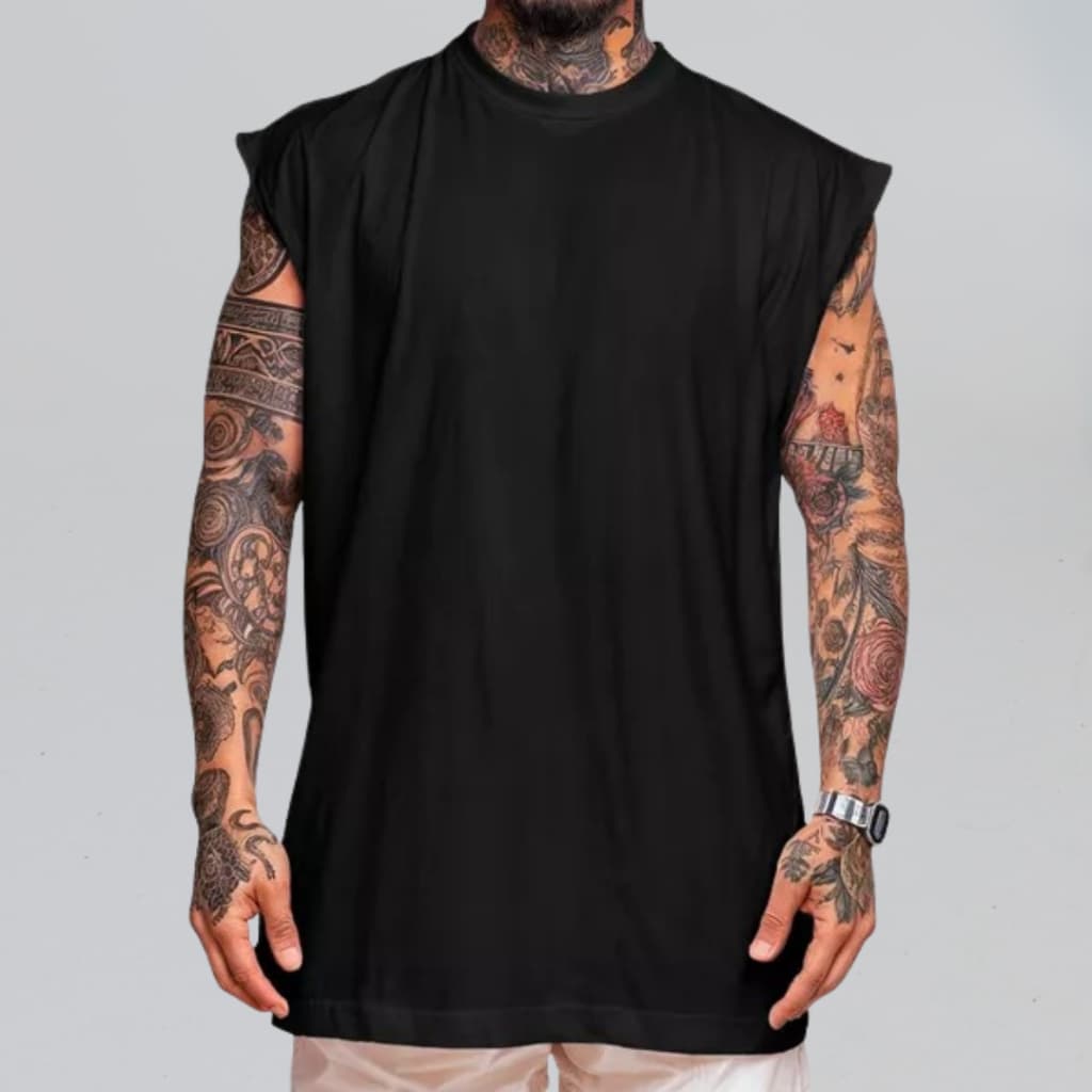 Regata Masculina Oversized Academia Treino Musculação Fitness Cavada Algodão