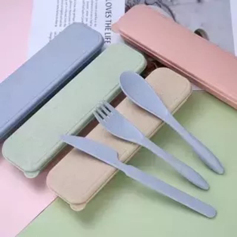 Utensílios De Viagem Kit Garfo Faca Colher Com Estojo Ecológico De Fibra De Trigo BPA Free