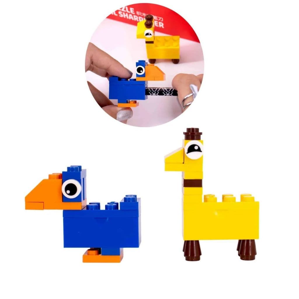 Kit 2 Apontador de Lego Blocos de Montar Pecinhas Animais Papelaria Escolar