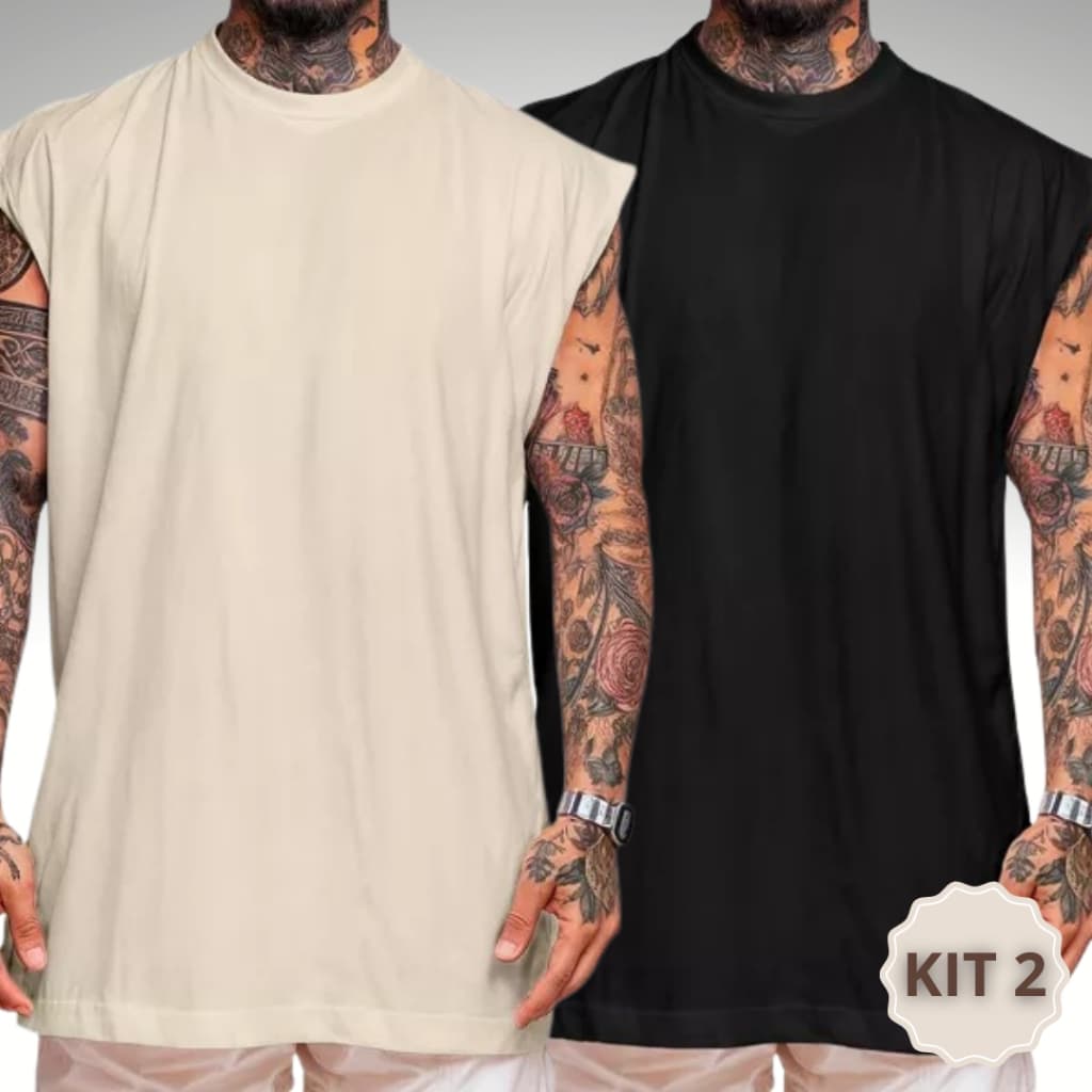Kit 2 Regata Masculina Oversized Larga Lisa Treino Academia Fitness 100% Algodão Leve