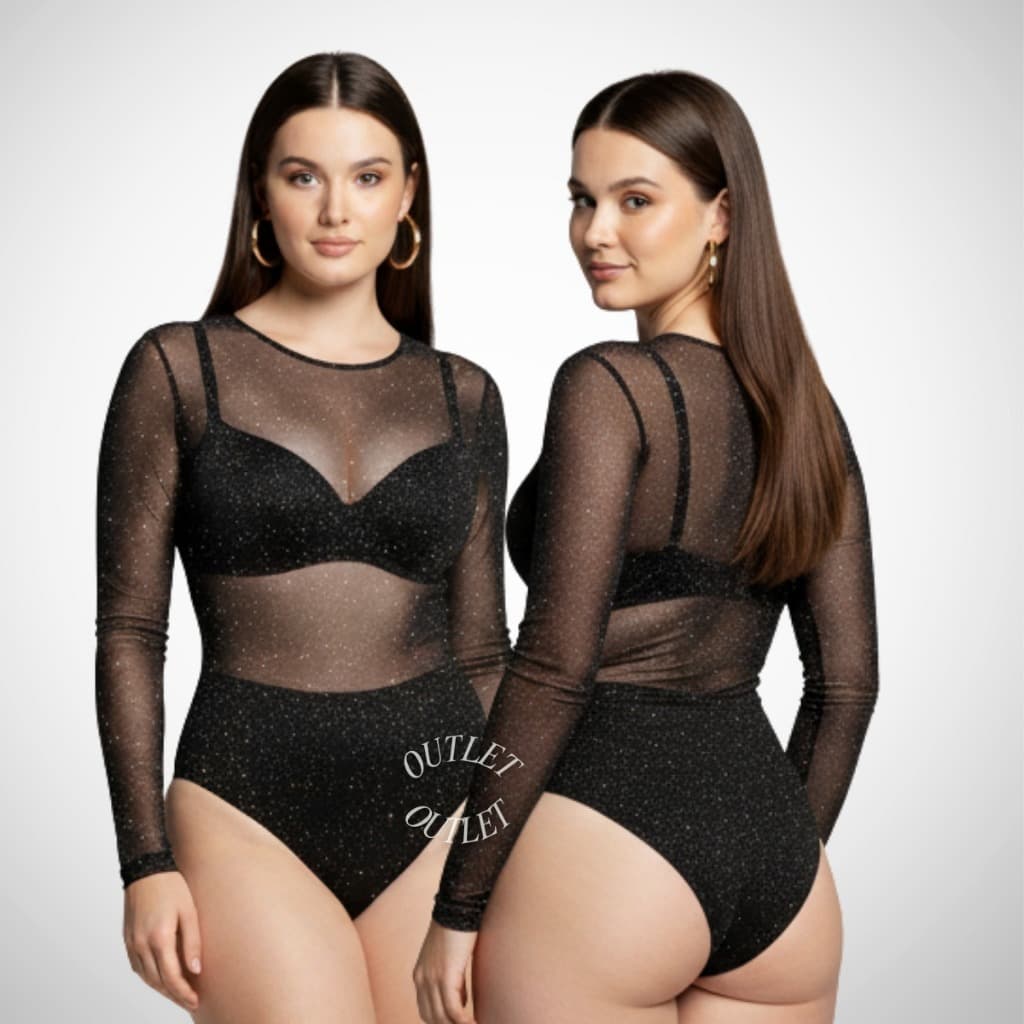 Body Plus Size Tule Manga Longa Oncinha Transparente - Bia