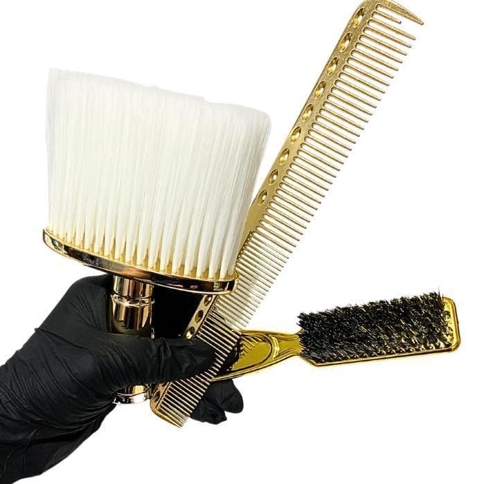 Kit Espanador + Escovinha Disfarce + Pente Metal Ferro Barbearia Barbeiro