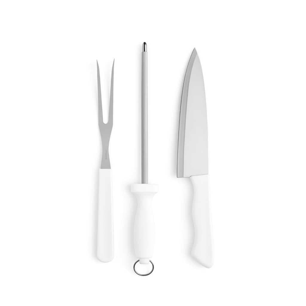 Kit Churrasco 3 Peças Garfo Trinchante Chaira e Faca Aço inox