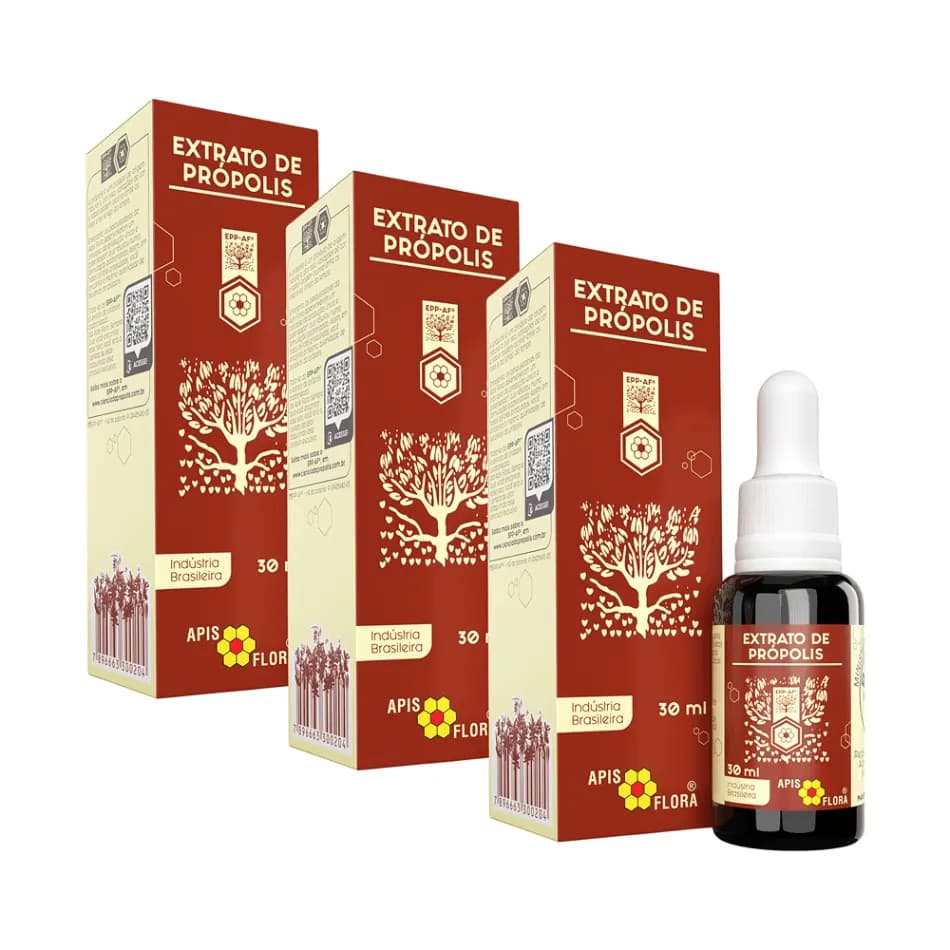 Kit 3un Extrato de Própolis Marrom Apis Flora 30mL 3x