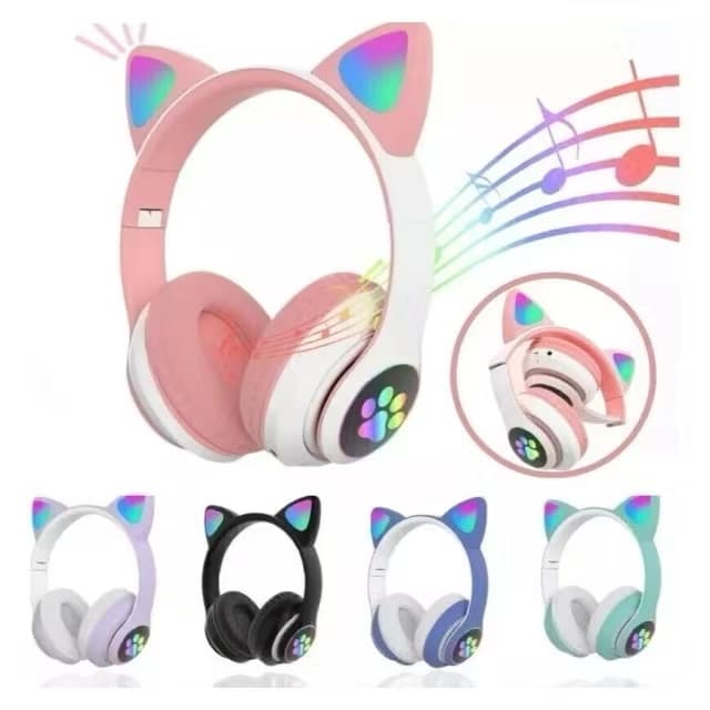 Headset Bluetooth Orelhas de Gato｜Design Fofo com Iluminação LED