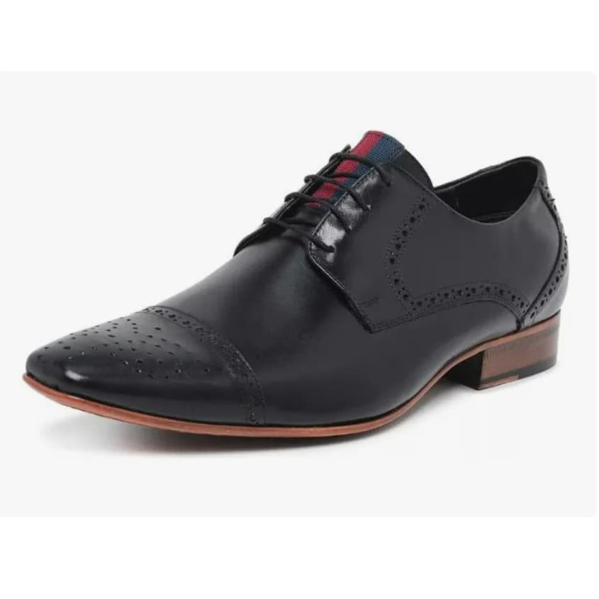 Sapato Social Derby Masculino Estilo Italiano  Couro Legitimo Oxford Preto Broque 1303