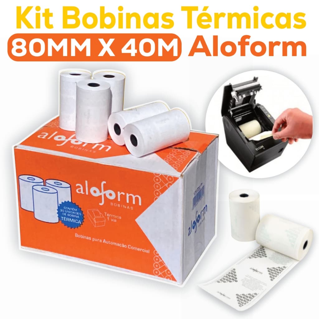 Bobina Térmica 80x40 Pdv Aloform Caixa c 30 Unidades Papel Cupom Fiscal Branca 80mmx40m