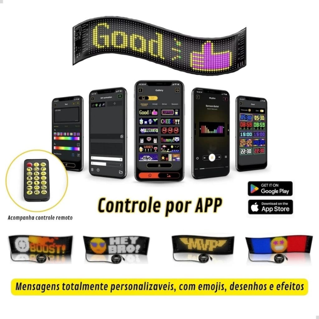 Painel Flexível LED USB 5V Bluetooth APP Programável Olho a Prova d Agua