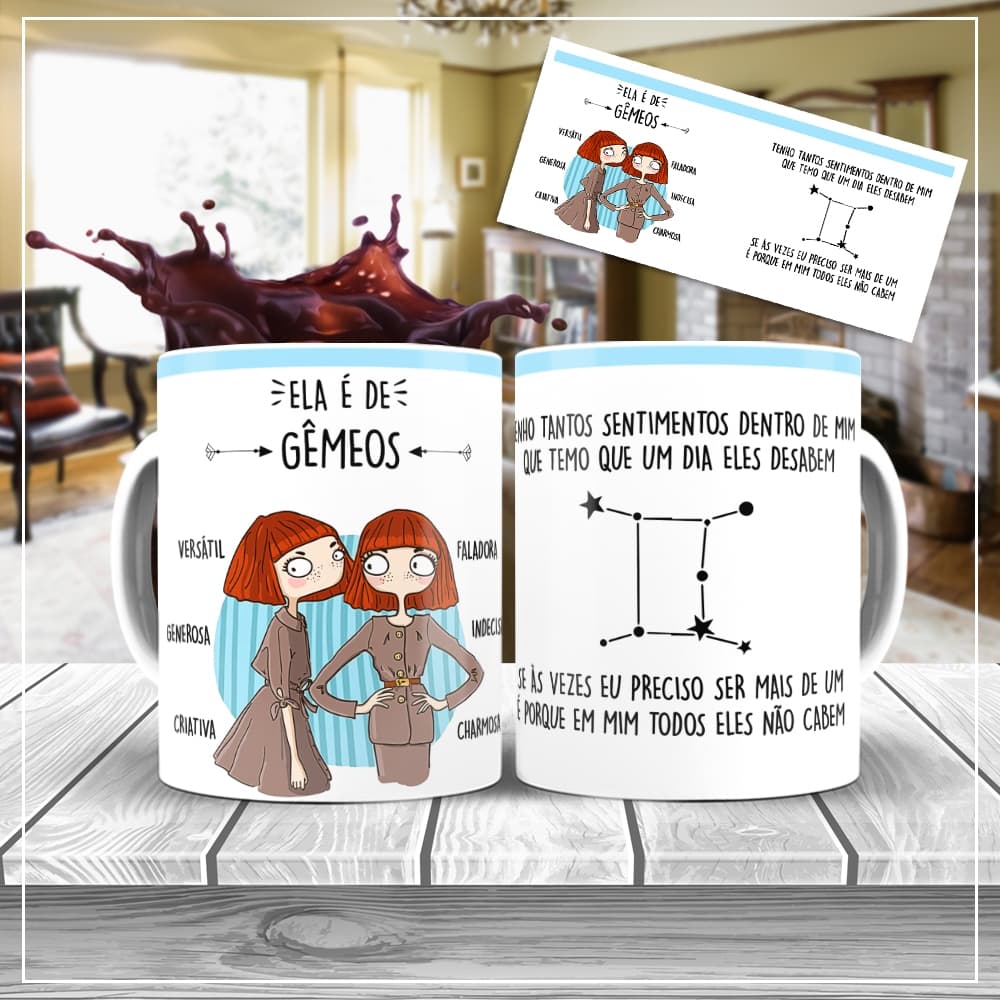 Caneca Signo de Gêmeos - Zodíaco - Ela é de Gêmeos - Geminiana