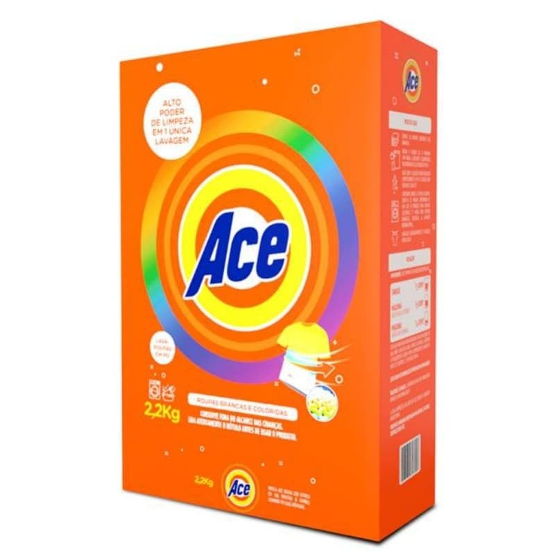 Ace 2,2kg – Lava Roupas Sabão em Pó Roupas limpas, cheirosas e sem manchas O poder contra sujeira que sua rotina precisa