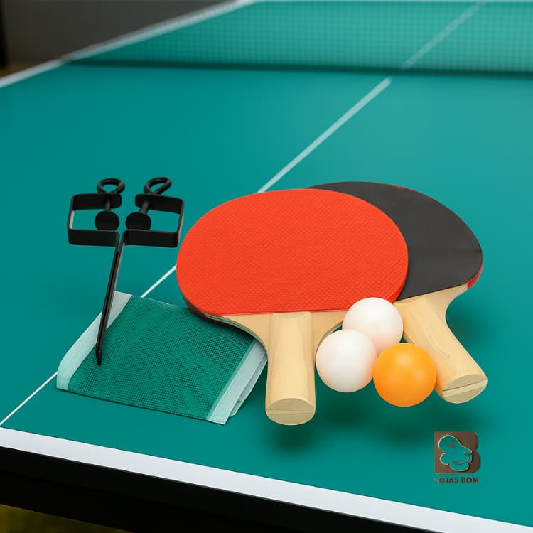 Raquete Tênis De Mesa Ping Pong Kit 2 Raquetes Anatômica Com Borracha 3 Bolinhas 1 Rede Para Mesa