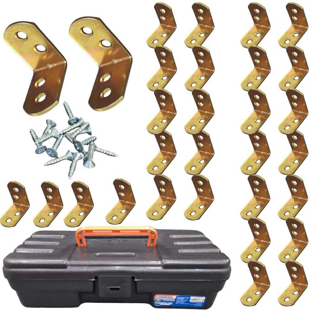Kit Cantoneiras 3x3 Mão Francesa Para Moveis com Caixa Ferramentas Reforso Mesa Cadeira Prateleira 3x3cm