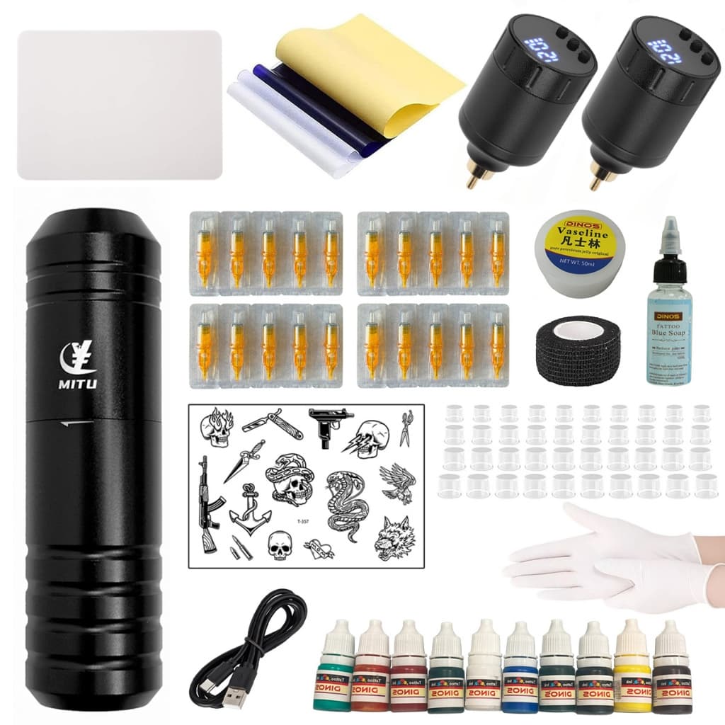 MITU Kit De Tatuagem Sem Fio 2 Baterias Kit De Tatuagem Kit Para Iniciantes Complete Tattoo Machine Pen Kit Pro Corless