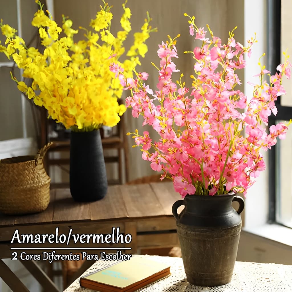 Kit10 Buquê De Ramos Orquídea Artificial Amarelo Flores Arranjos Artificial Decoração Da Casa RZF011