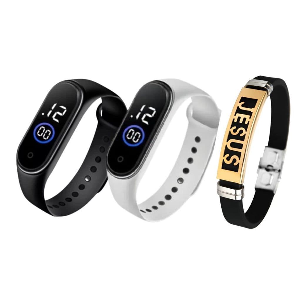 2 Relógio M4 Digital LED + 1 Pulseira Luxo Masculino e Feminino à Prova D’Água Esportivo O Poder do Tempo no Seu Pulso