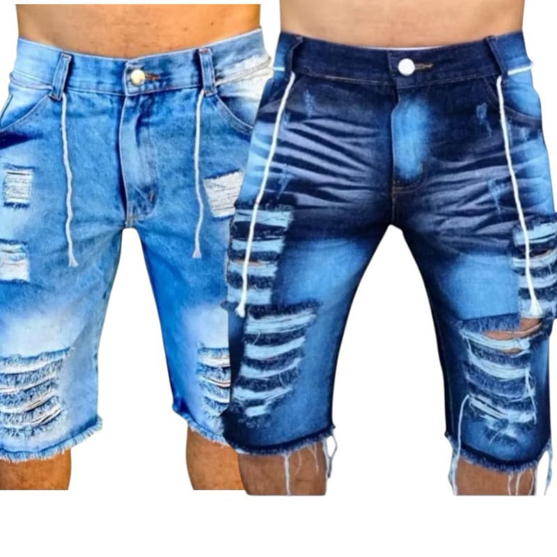 Bermudas masculinas Jeans rasgada Com Lycra Slim Fit Presente Promoção