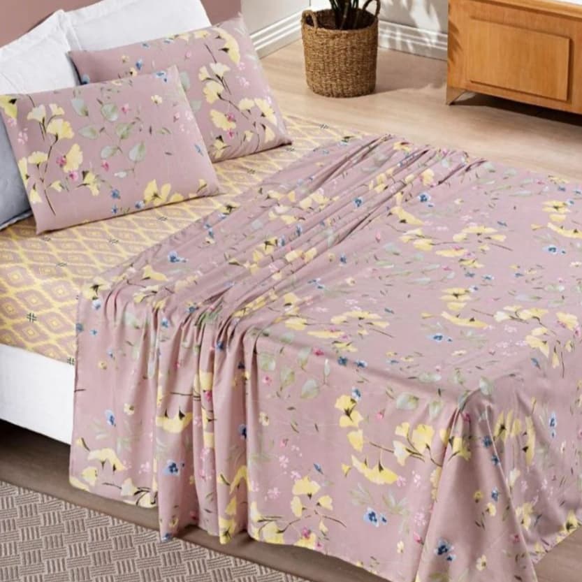 Jogo de Cama Lençol Queen 4 peças com eslastico estampado 150 Fios Toque Macio! Envio rapido!