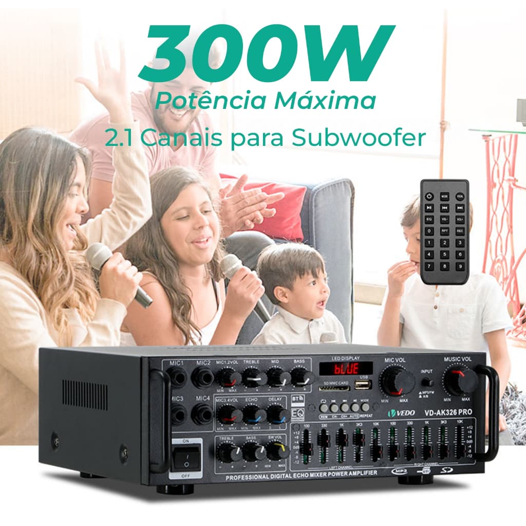 VEDO AK326PRO Amplificador De Potência Canal 2.1 Bluetooth 300W 12V 110/220V Com EQ Amplificador De áudio Para doméstico