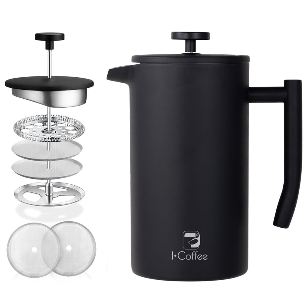 icoffee Máquina de Café Prensa Francesa Aço Inox Preto 700ml