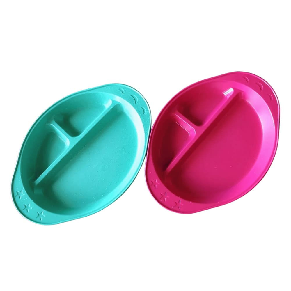 Kit 2 Pratos Infantis Sortidos com Repartição Colorido Dividido Ideal Para Crianças