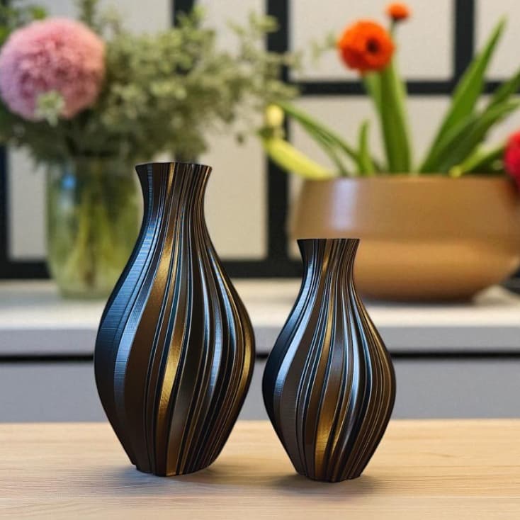 Par de Vasos Modernos Efeito Espiral para Mesa Estante Presente