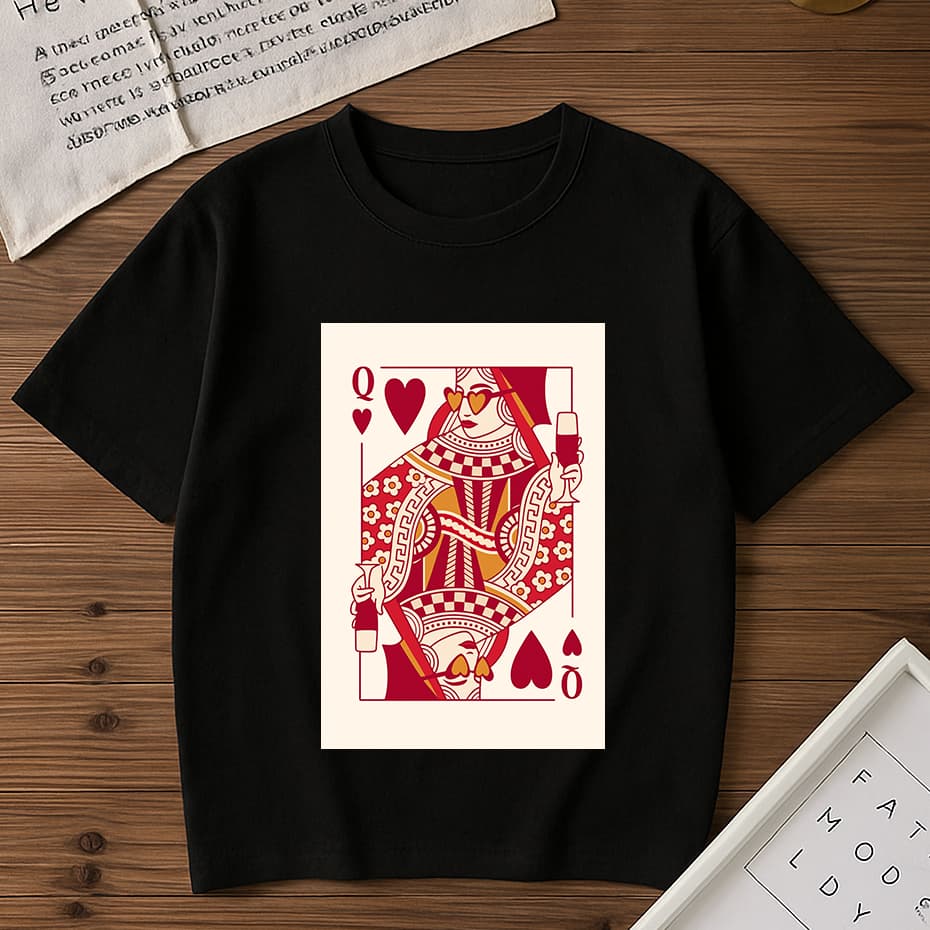 Blusa Feminina Básica Rainha de Copas 100% Algodão T-shirt Manga Curta Tendência Envio Imediato