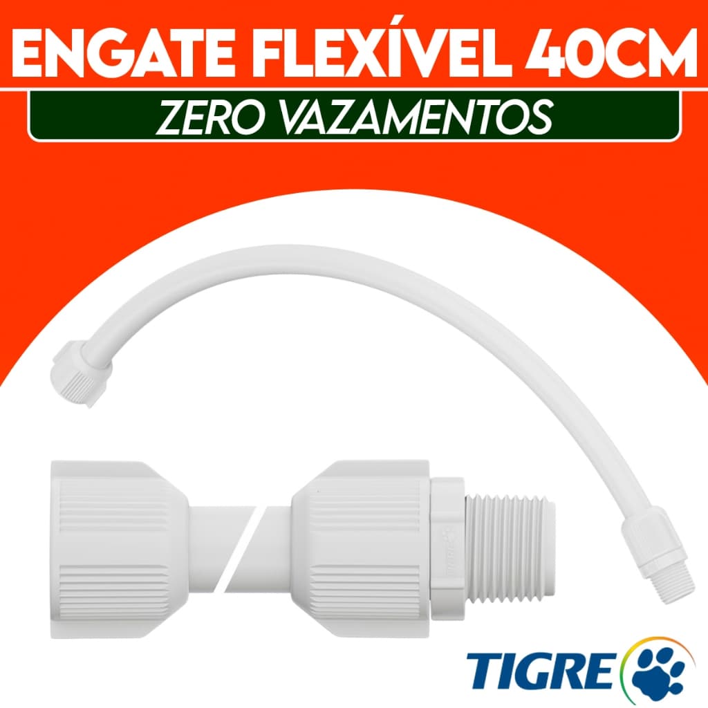 Engate Flexível Tigre PVC Branco 1/2" 40Cm Tigre Água Fria Pias Lavatórios e Caixa de Descarga