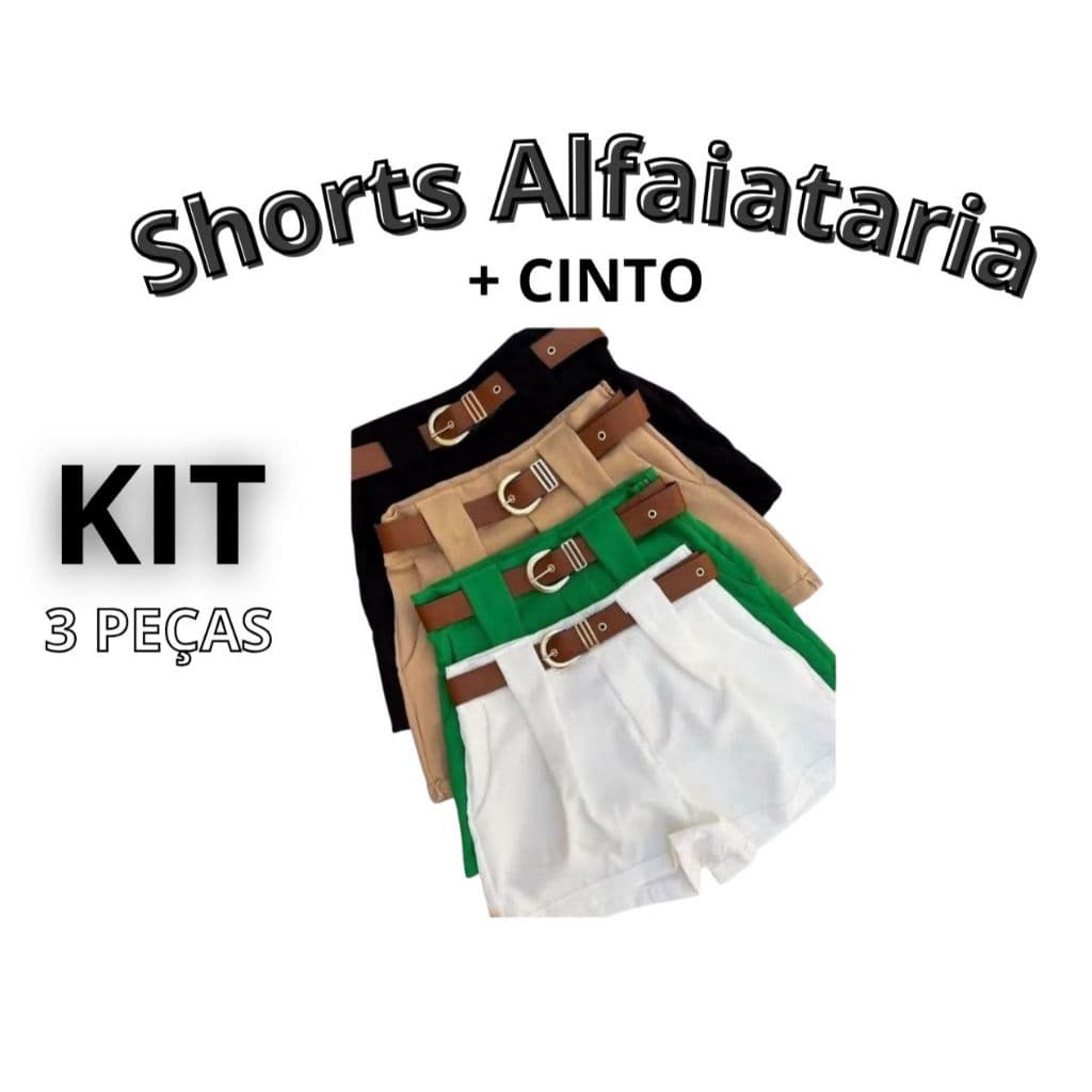 Kit 3 Short Alfaiataria Feminino Com Bolso E Com Cinto Cintura Alta PROMOÇÃO
