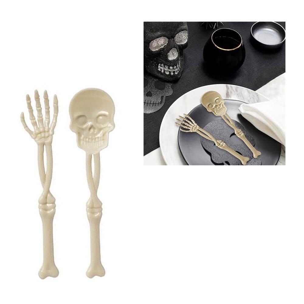Talheres Garfo E Colher Caveira Esqueleto Halloween