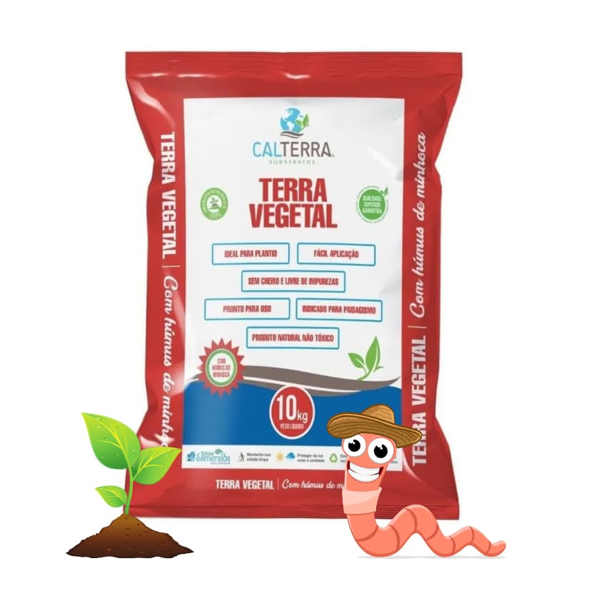 Terra Vegetal com Humus de Minhoca 10 kg Calterra Terra preta pronto pra uso adubada ideal para vasos, jardins e hortas