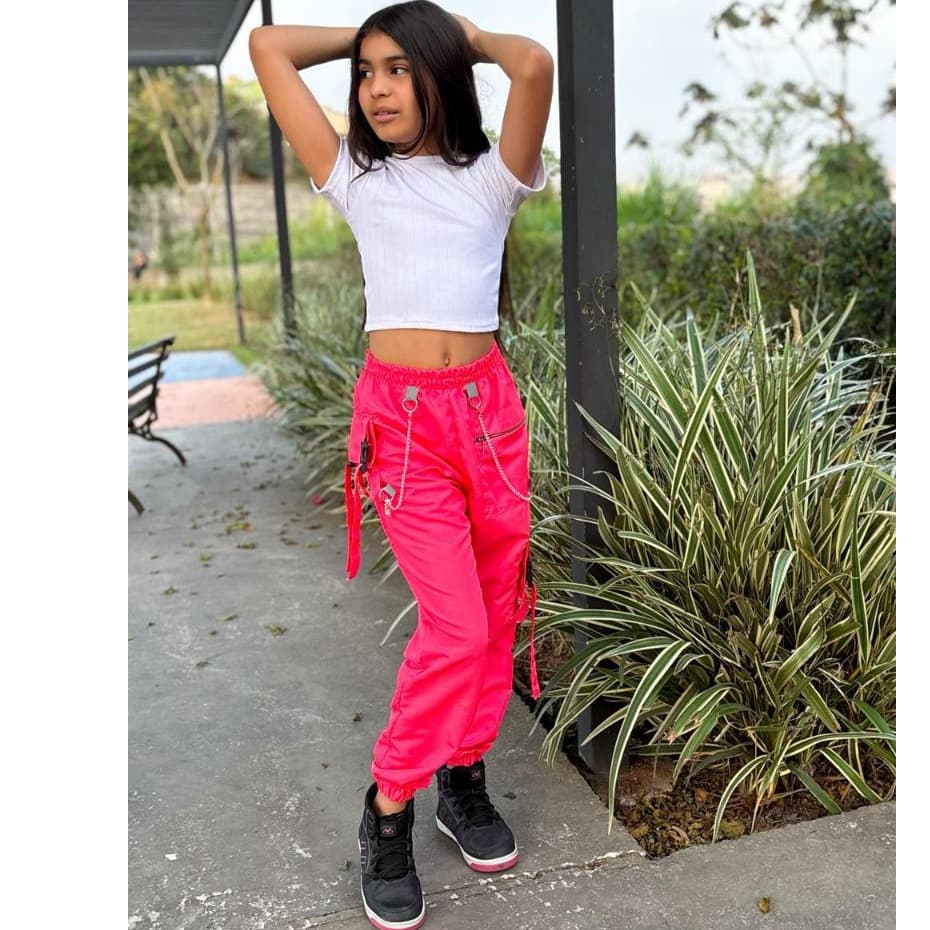 CALÇA CARGO JOGGER INFANTIL COR ROSA FUCISA NEON E MAIS CORES
