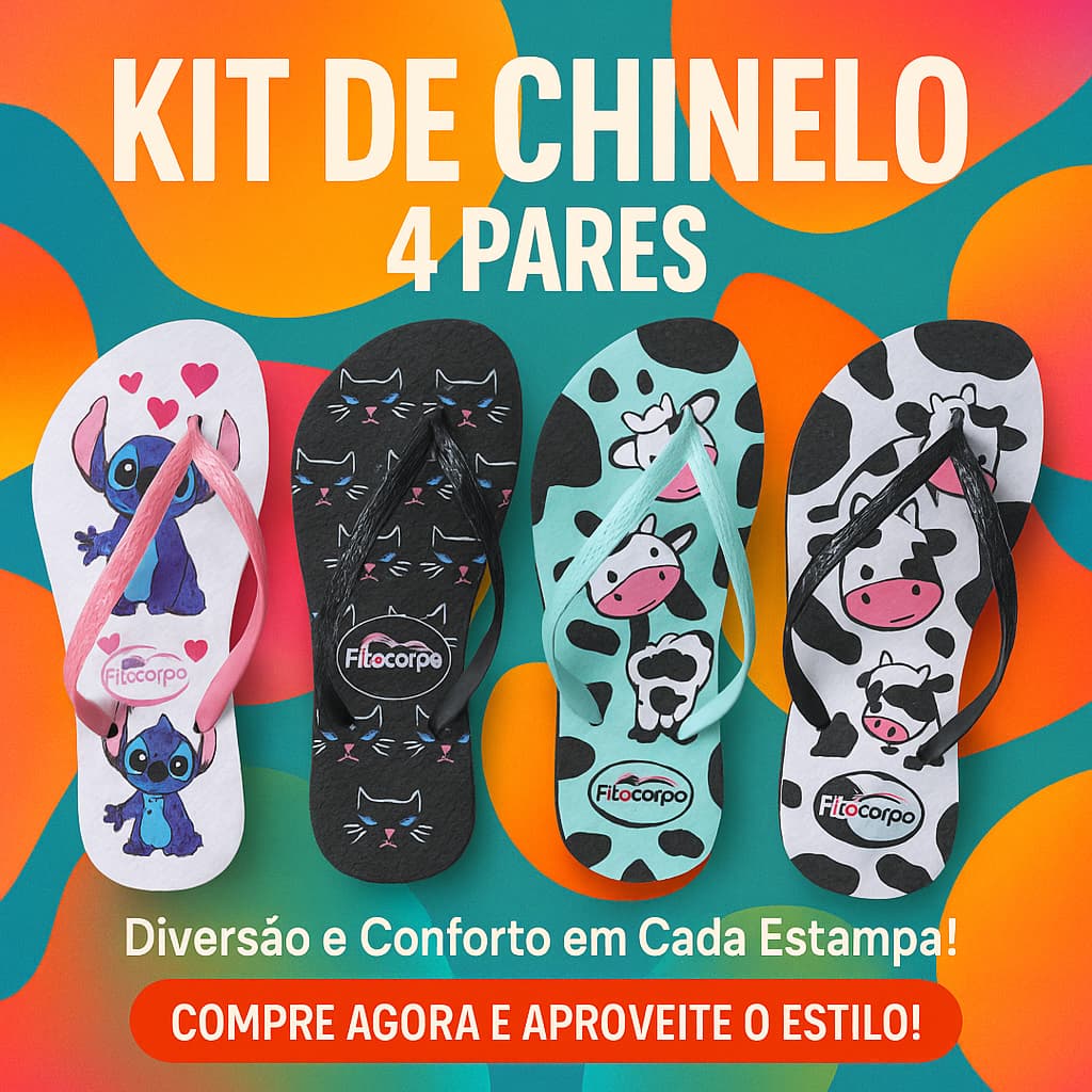 Kit 4 Pares Chinelo Feminino Estampa Gatinho Vaquinha Confortável Do 33 ao 40 Envio Imediato