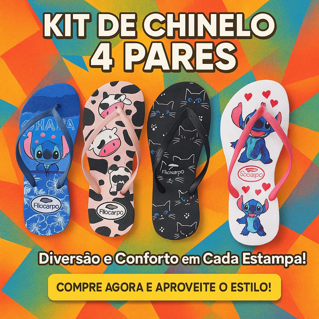 Kit 4 Pares Chinelo Feminino Stitch e Gatinho Tamanhos 33 ao 40 Conforto Garantido Envio Imediato
