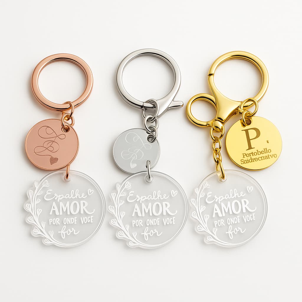 Chaveiro Acrílico Cristal 2mm Espalhe Amor 4,5cm com Tag Espelhada